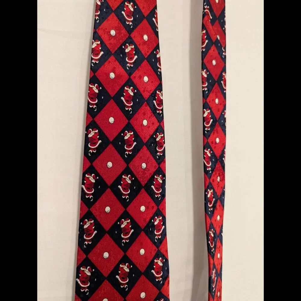 Santa  Golf Christmas Tie/American Greetings/Checkered/Holiday/Silk - Picture 3 of 7